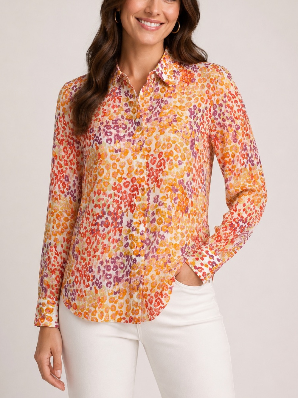 Chico's‎ Crinkle Chiffon Womens 0 S Sunburst Leopard Print Button Front NWT $89